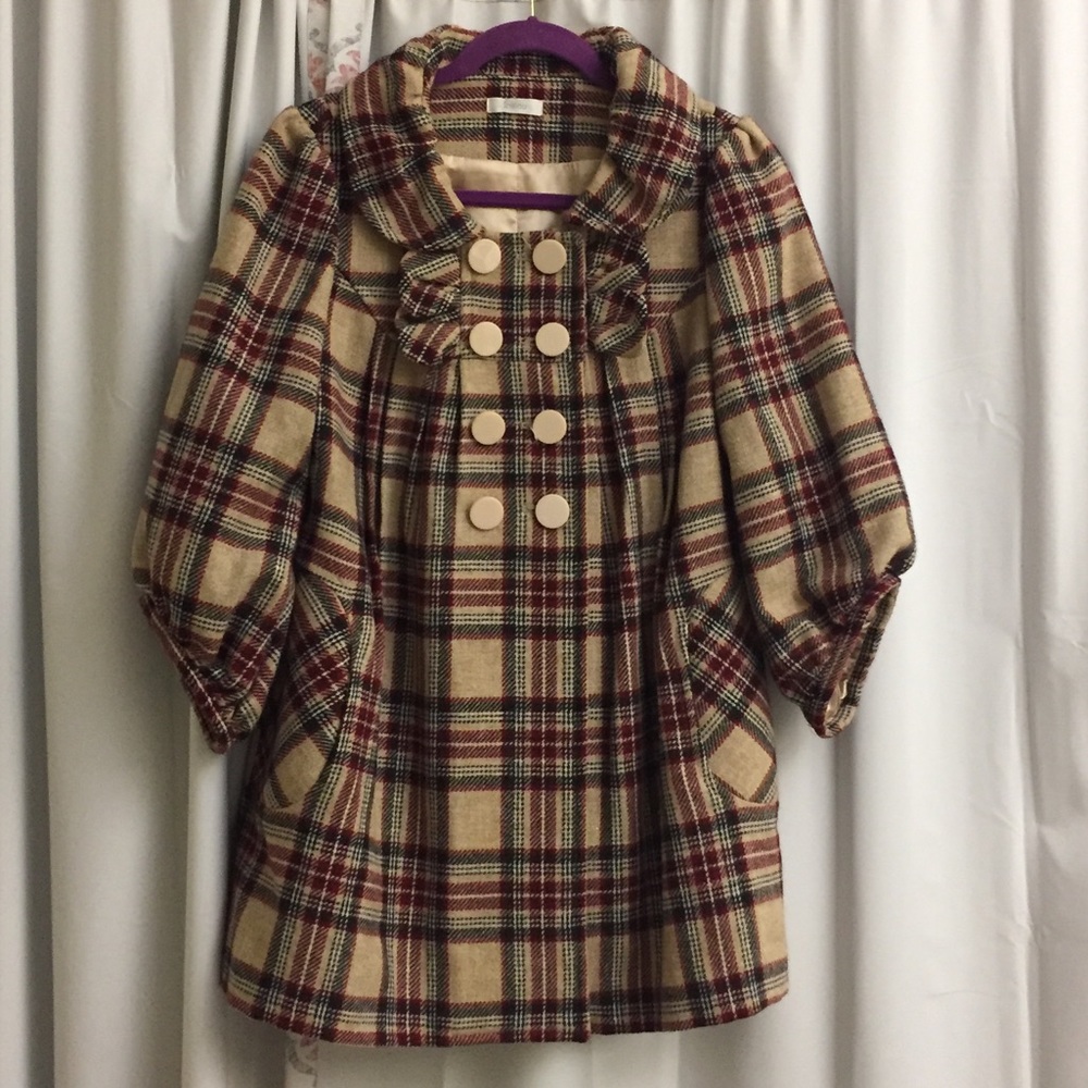 3/$25 Millau Plaid Wool Blend Coat